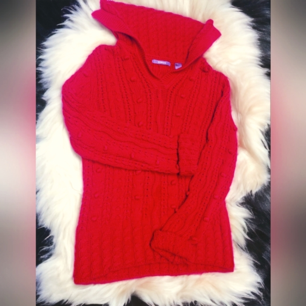 Liz Claiborne Red Draped Collar Pullover